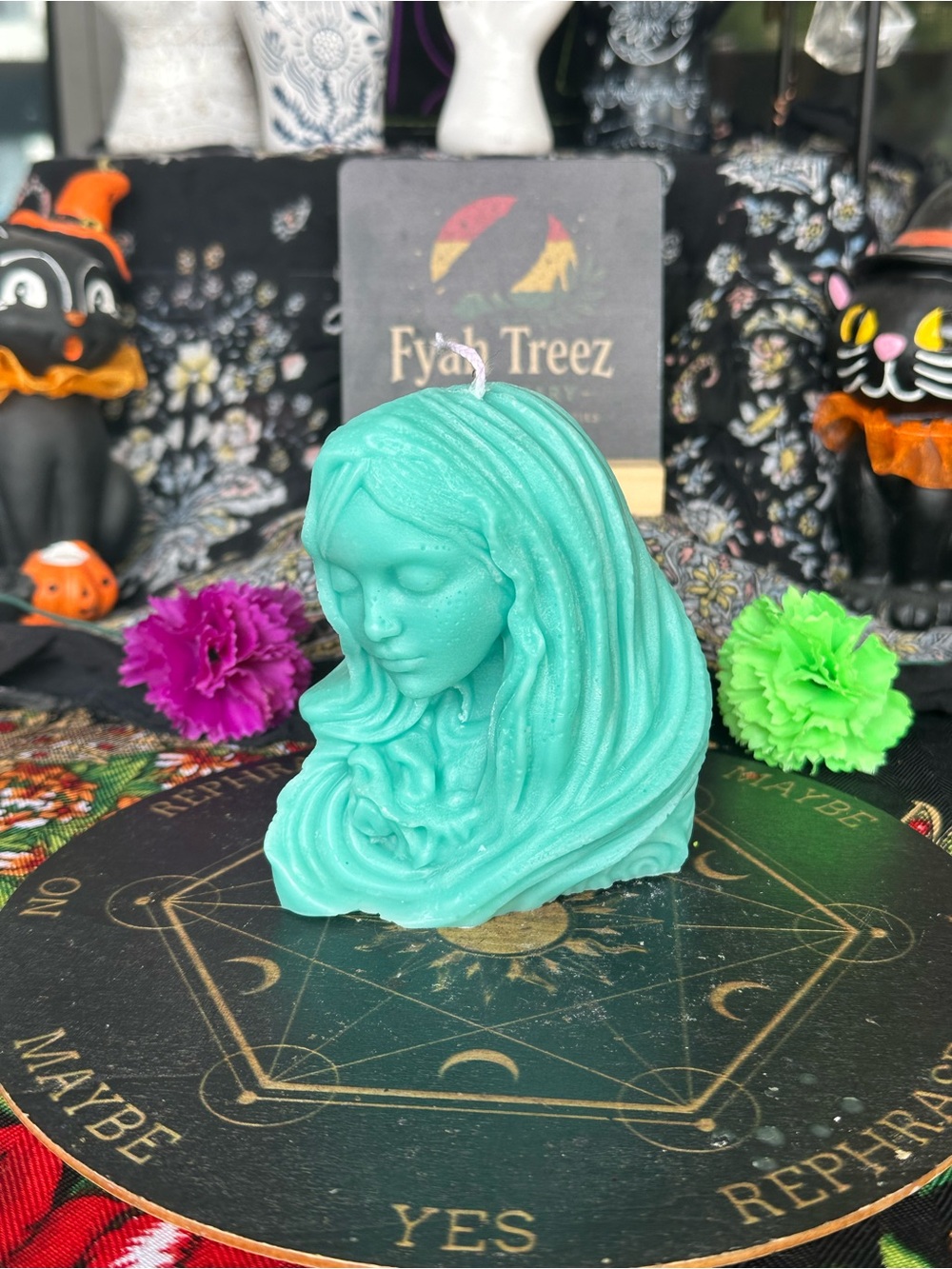 Teal Veiled Woman Candle